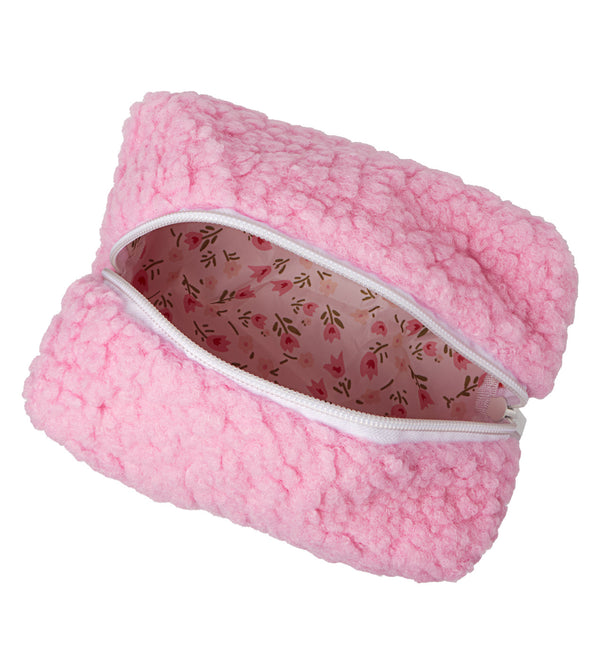 Pink Sherpa Makeup Bag